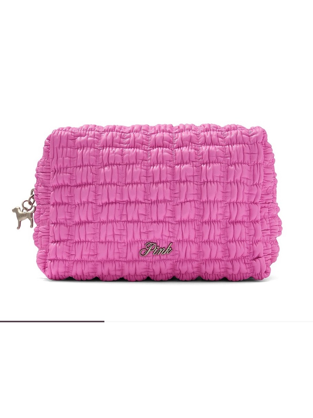 PINK Victoria's Secret Hot Pink Quilted Cosmetic Pouch with Dog Charm